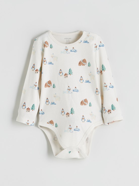 Çıtçıtlı Body AÇIK BEJ BASKILI