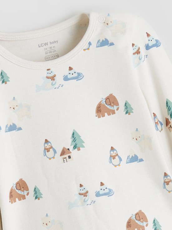 Çıtçıtlı Body AÇIK BEJ BASKILI