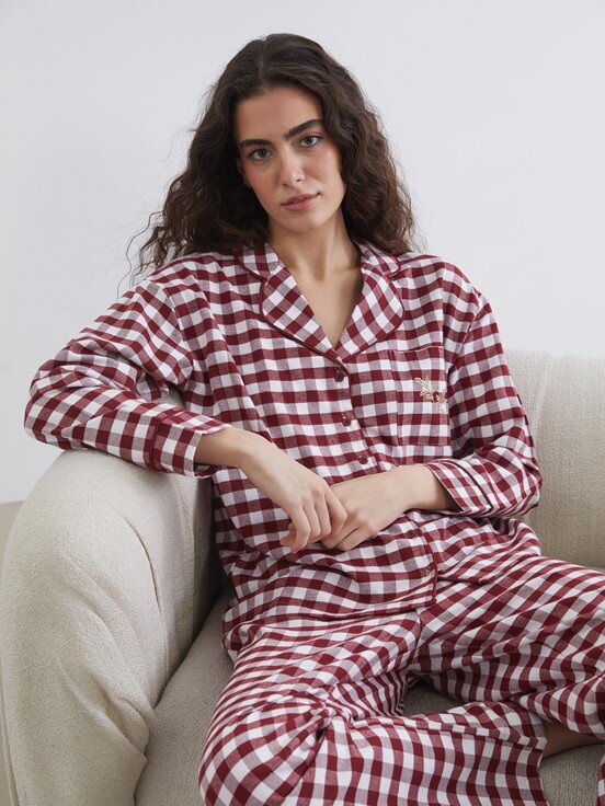 Pijama Takım KOYU KIRMIZI EKOSELİ