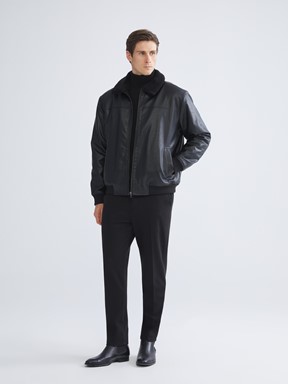 Deri Görünümlü Mont YENİ SİYAH