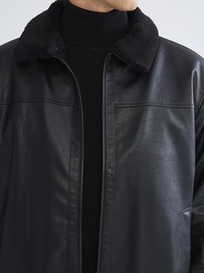 Deri Görünümlü Mont YENİ SİYAH