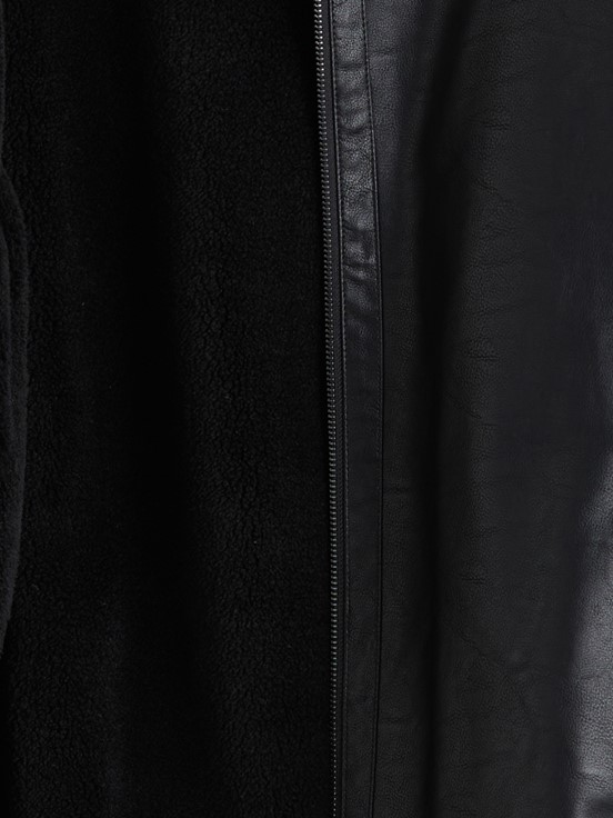 Deri Görünümlü Mont YENİ SİYAH