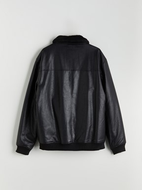 Deri Görünümlü Mont YENİ SİYAH