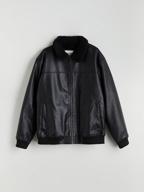 Deri Görünümlü Mont YENİ SİYAH