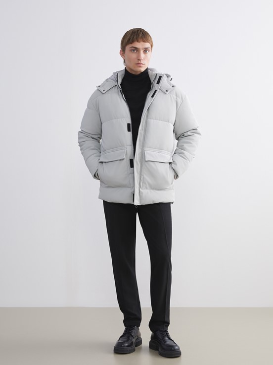 Deri Görünümlü Mont AÇIK GRİ