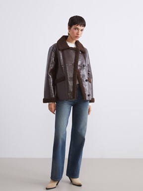 Deri Görünümlü Mont KOYU KAHVERENGİ