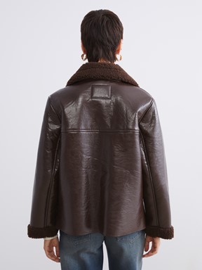 Deri Görünümlü Mont KOYU KAHVERENGİ