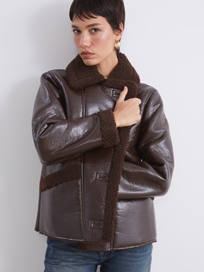 Deri Görünümlü Mont KOYU KAHVERENGİ