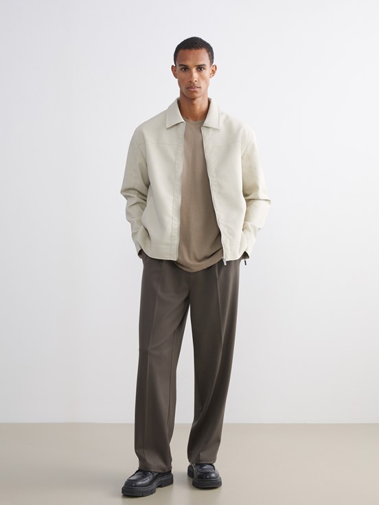 Deri Görünümlü Ceket AÇIK GRİ