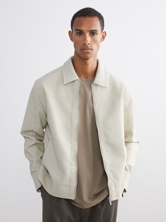 Deri Görünümlü Ceket AÇIK GRİ