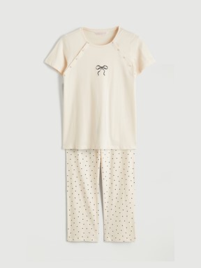 Pijama Takım BEJ BASKILI