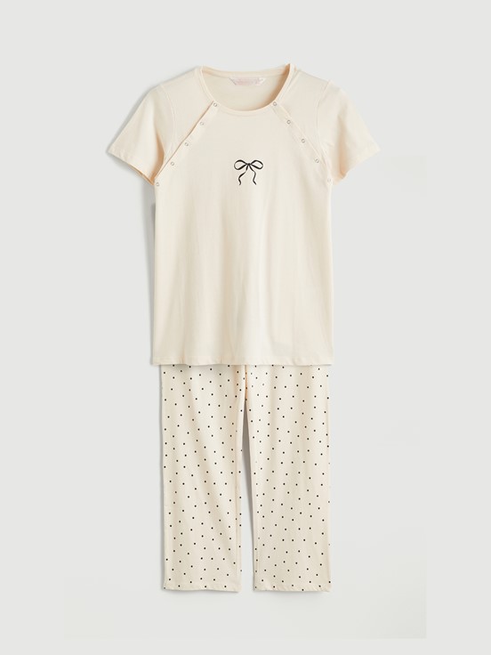Pijama Takım BEJ BASKILI