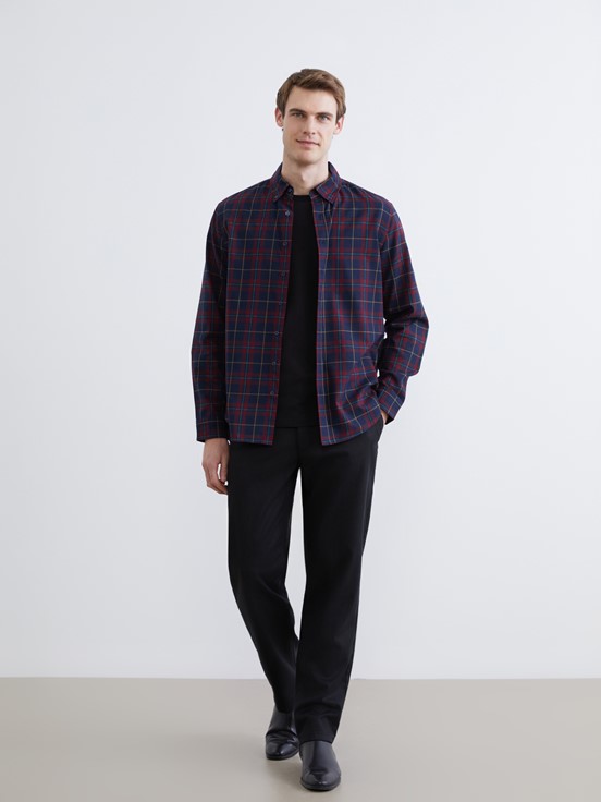 LCW CLASSIC Regular Fit Uzun Kollu Ekose Erkek Oduncu Gömlek BORDO EKOSELİ