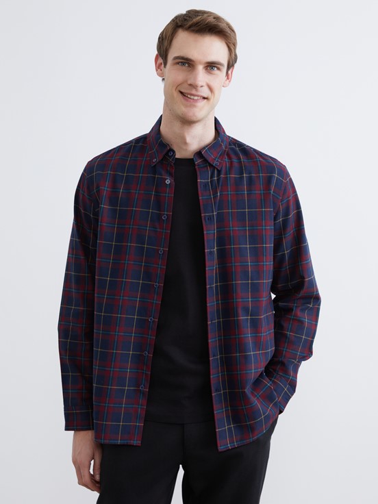 LCW CLASSIC Regular Fit Uzun Kollu Ekose Erkek Oduncu Gömlek BORDO EKOSELİ