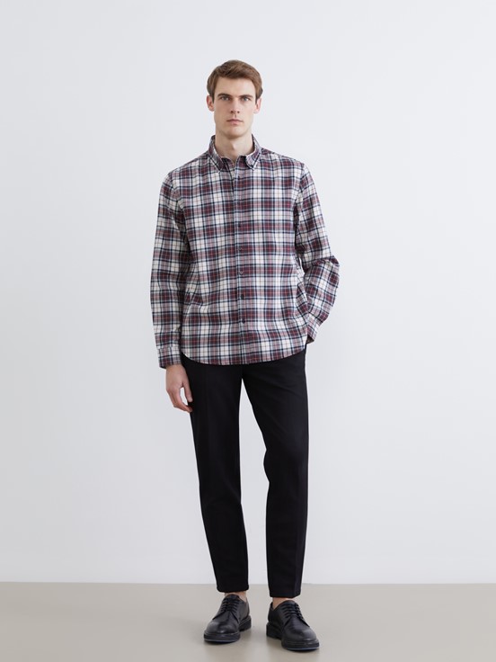 LCW CLASSIC Regular Fit Uzun Kollu Ekose Erkek Oduncu Gömlek BORDO EKOSELİ