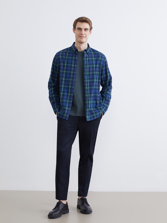 LCW CLASSIC Regular Fit Uzun Kollu Ekose Erkek Oduncu Gömlek ORTA YEŞİL EKOSELİ