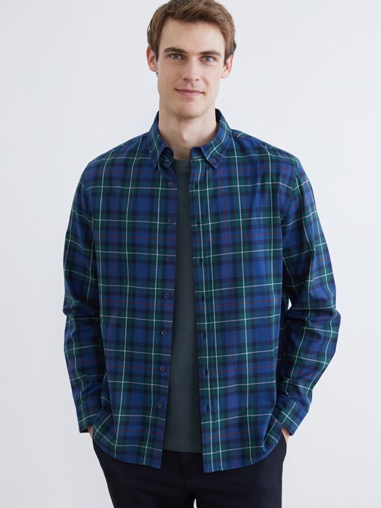 LCW CLASSIC Regular Fit Uzun Kollu Ekose Erkek Oduncu Gömlek ORTA YEŞİL EKOSELİ