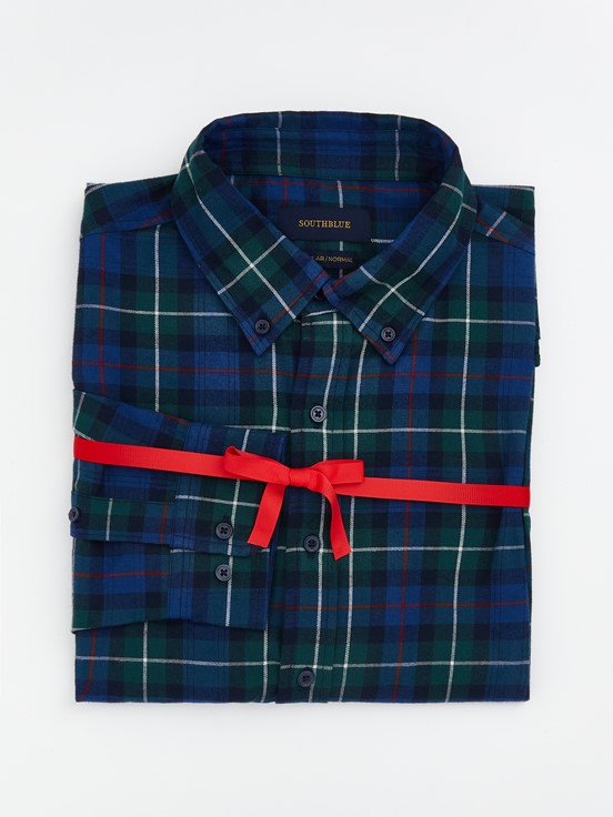 LCW CLASSIC Regular Fit Uzun Kollu Ekose Erkek Oduncu Gömlek ORTA YEŞİL EKOSELİ