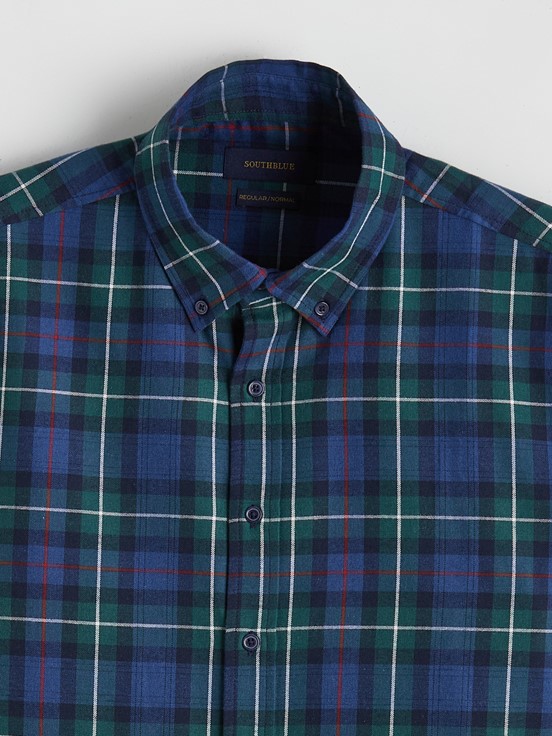 LCW CLASSIC Regular Fit Uzun Kollu Ekose Erkek Oduncu Gömlek ORTA YEŞİL EKOSELİ