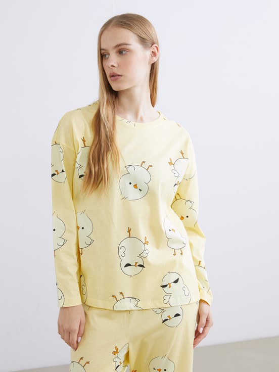 Pijama Takım AÇIK SARI BASKILI