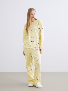 Pijama Takım AÇIK SARI BASKILI