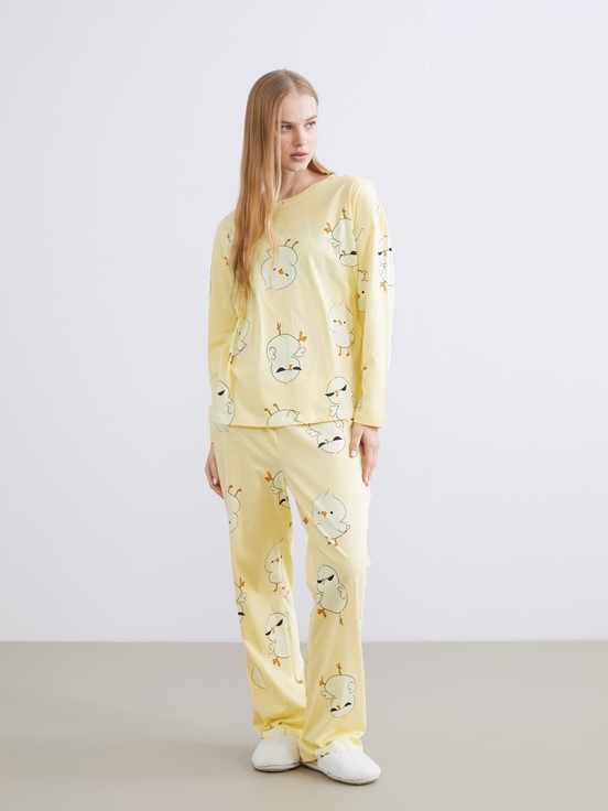 Pijama Takım AÇIK SARI BASKILI