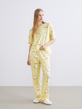 Pijama Takım PASTEL SARI BASKILI