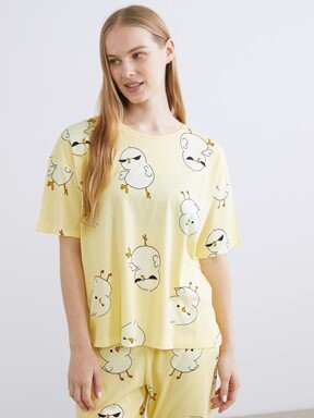 Pijama Takım PASTEL SARI BASKILI