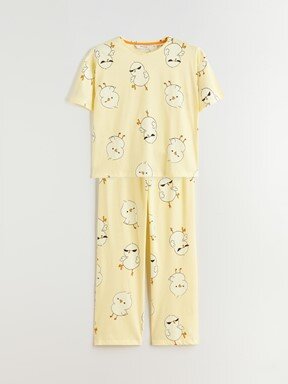 Pijama Takım PASTEL SARI BASKILI