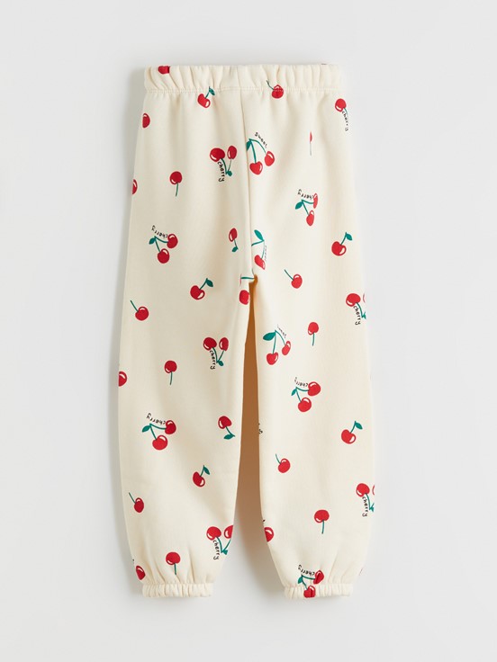 Beli Lastikli Kız Çocuk Jogger Eşofman Alt EKRU BASKILI