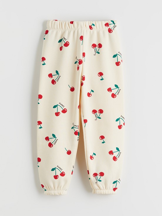 Beli Lastikli Kız Çocuk Jogger Eşofman Alt EKRU BASKILI