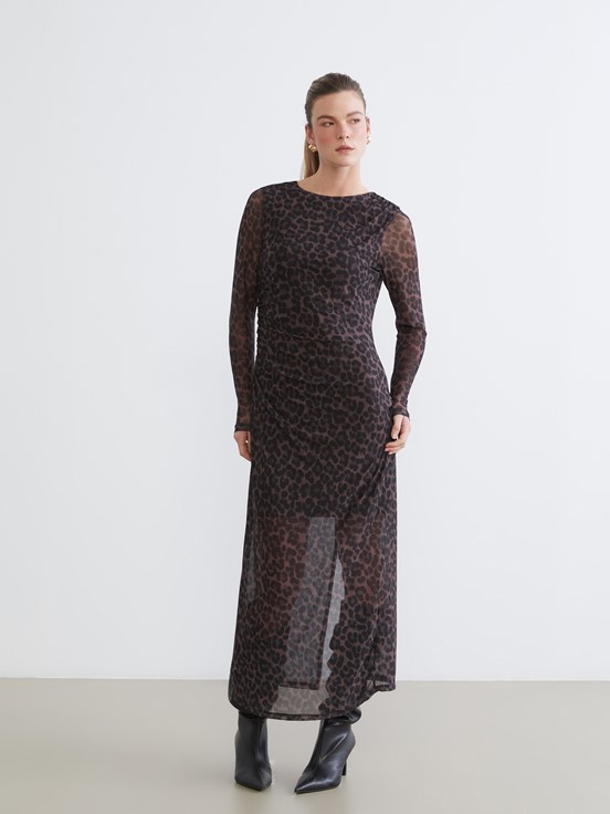 Elbise KAHVERENGİ BASKILI