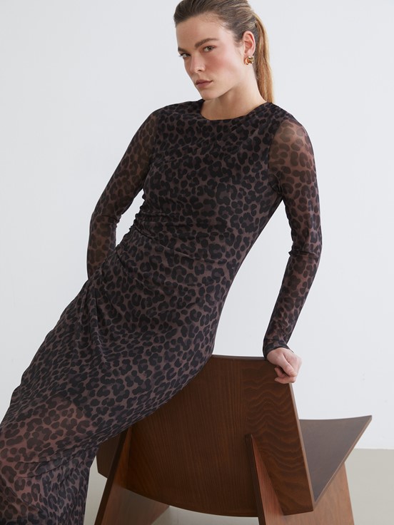 Elbise KAHVERENGİ BASKILI