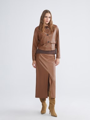 Deri Görünümlü Ceket KAHVERENGİ