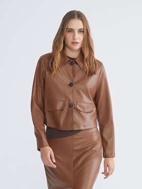 Deri Görünümlü Ceket KAHVERENGİ