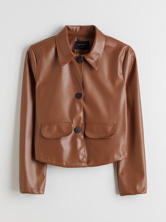 Deri Görünümlü Ceket KAHVERENGİ