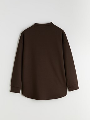 MODEST Dik Yaka Düz Uzun Kollu Kadın Sweatshirt Tunik KOYU KAHVERENGİ
