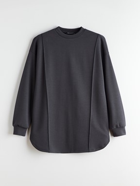 MODEST Dik Yaka Düz Uzun Kollu Kadın Sweatshirt Tunik KOYU KAHVERENGİ