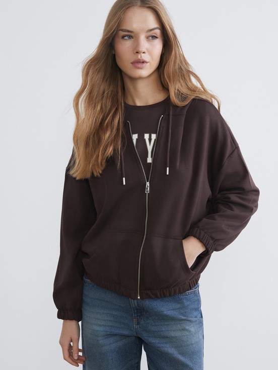 Fermuarlı Sweatshirt KAHVERENGİ