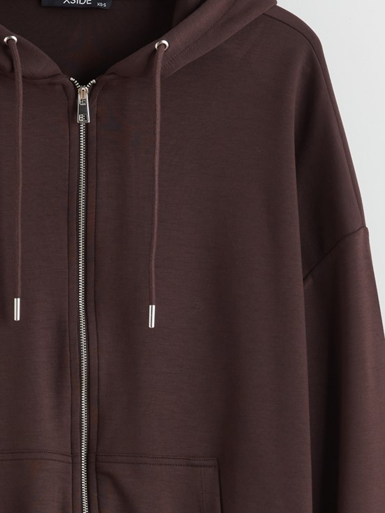 Fermuarlı Sweatshirt KAHVERENGİ