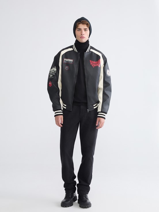 Deri Görünümlü Mont YENİ SİYAH