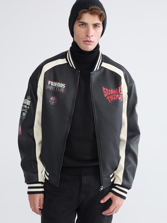 Deri Görünümlü Mont YENİ SİYAH