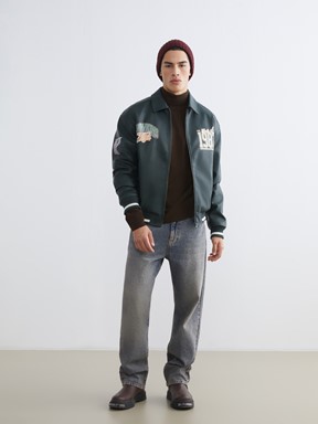 Deri Görünümlü Ceket KOYU YEŞİL