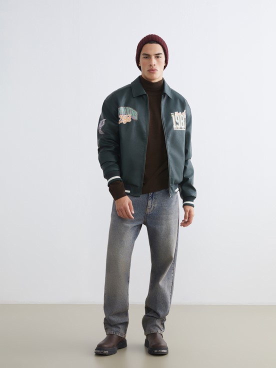 Deri Görünümlü Ceket KOYU YEŞİL