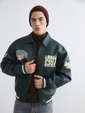 Deri Görünümlü Ceket KOYU YEŞİL