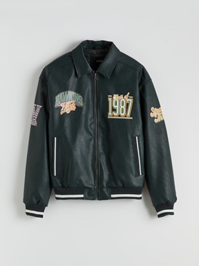 Deri Görünümlü Ceket KOYU YEŞİL