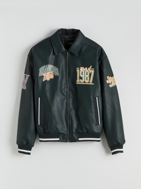 Deri Görünümlü Ceket KOYU YEŞİL