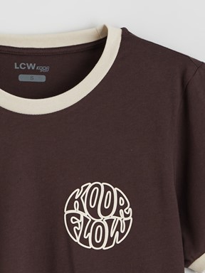 LCW ACTIVE Bisiklet Yaka Baskılı Kadın Spor Tişört KAHVERENGİ