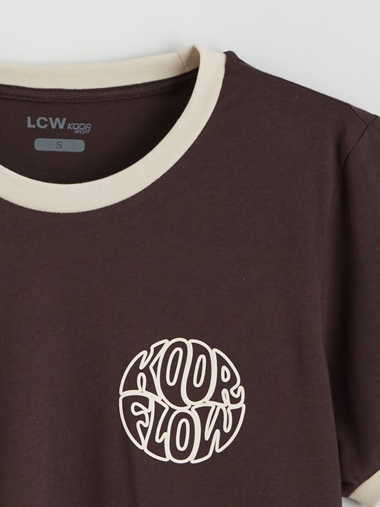 LCW ACTIVE Bisiklet Yaka Baskılı Kadın Spor Tişört KAHVERENGİ