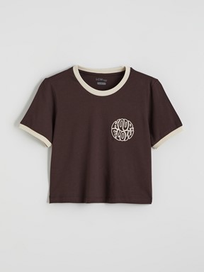 LCW ACTIVE Bisiklet Yaka Baskılı Kadın Spor Tişört KAHVERENGİ